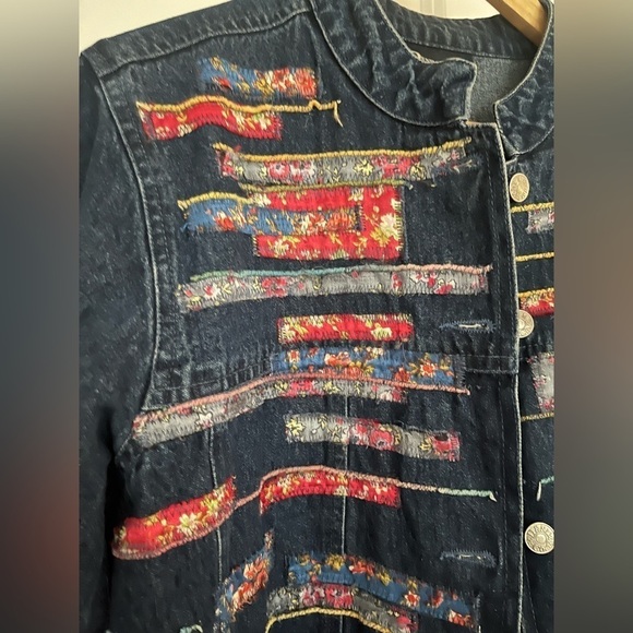 Denim & Co 100% cotton patchwork detail jacket Sz. L - Picture 3 of 9